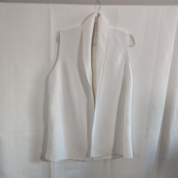 GAP for good Knit Textured Shawl-Collar Cardigan Vest White Cotton Large Cozy - Picture 6 of 11